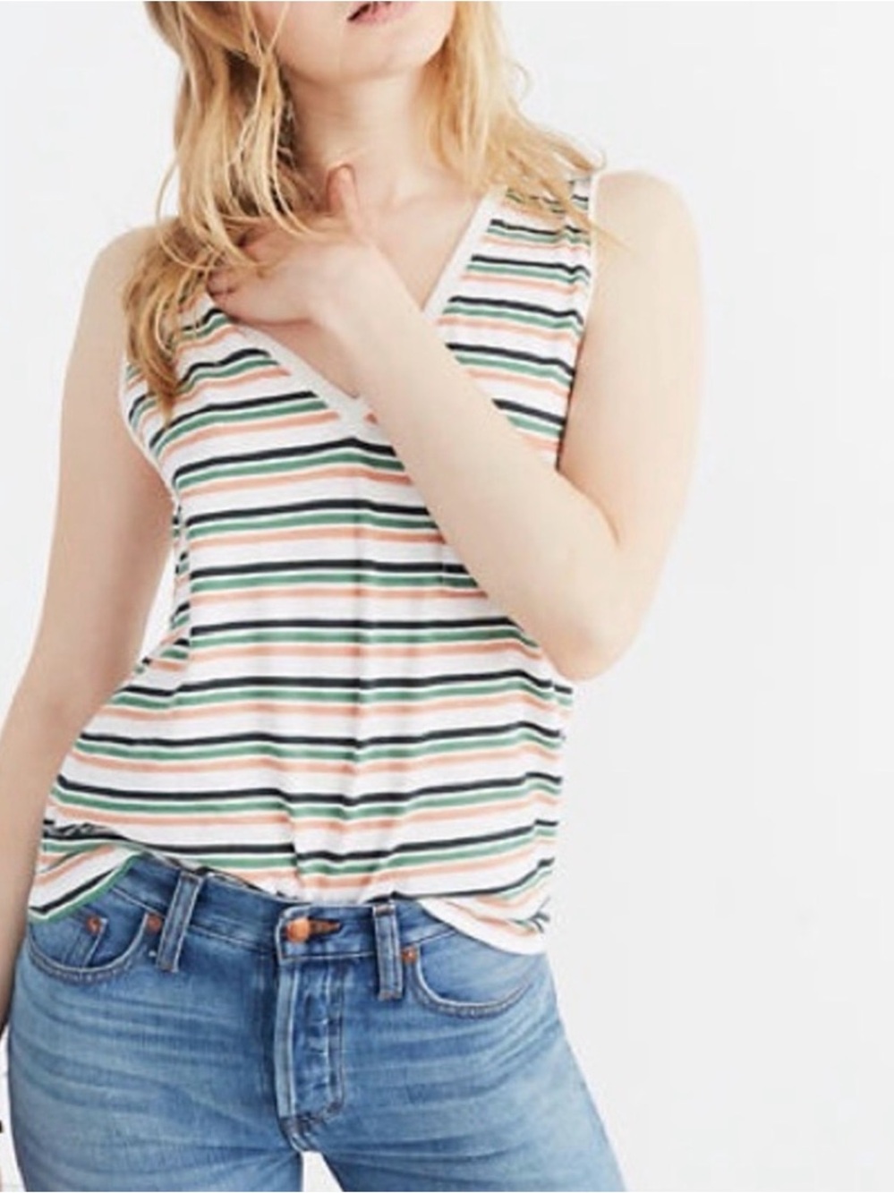MADEWELL Whisper Striped Retro V Neck Tank